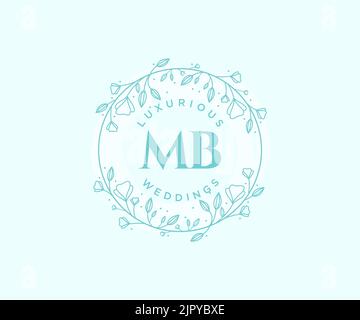 MB Initialen Brief Hochzeit Monogramm Logos Vorlage, handgezeichnete moderne minimalistische und florale Vorlagen für Einladungskarten, Save the Date, elegant Stock Vektor