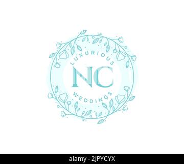 NC Initialen Brief Hochzeit Monogramm Logos Vorlage, handgezeichnete moderne minimalistische und florale Vorlagen für Einladungskarten, Save the Date, elegant Stock Vektor