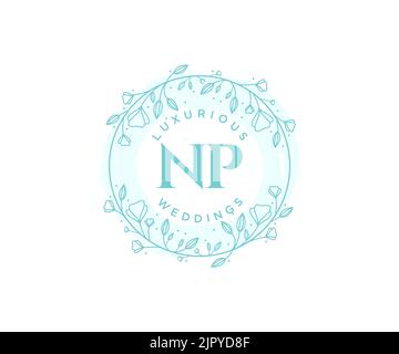 NP Initialen Brief Hochzeit Monogramm Logos Vorlage, handgezeichnete moderne minimalistische und florale Vorlagen für Einladungskarten, Save the Date, elegant Stock Vektor