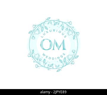 OM Initialen Brief Hochzeit Monogramm Logos Vorlage, handgezeichnete moderne minimalistische und florale Vorlagen für Einladungskarten, Save the Date, elegant Stock Vektor