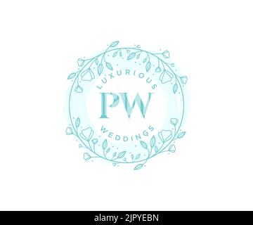 PW Initialen Brief Hochzeit Monogramm Logos Vorlage, handgezeichnete moderne minimalistische und florale Vorlagen für Einladungskarten, Save the Date, elegant Stock Vektor