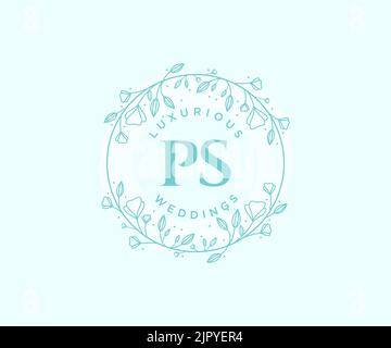 PS Initials Letter Hochzeit Monogramm Logos Vorlage, handgezeichnete moderne minimalistische und florale Vorlagen für Einladungskarten, Save the Date, elegant Stock Vektor