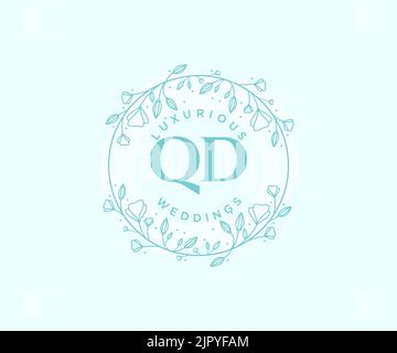 QD Initialen Brief Hochzeit Monogramm Logos Vorlage, handgezeichnete moderne minimalistische und florale Vorlagen für Einladungskarten, Save the Date, elegant Stock Vektor