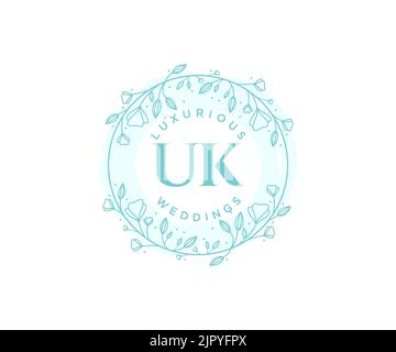 UK Initials Letter Hochzeit Monogramm Logos Vorlage, handgezeichnete moderne minimalistische und florale Vorlagen für Einladungskarten, Save the Date, elegant Stock Vektor