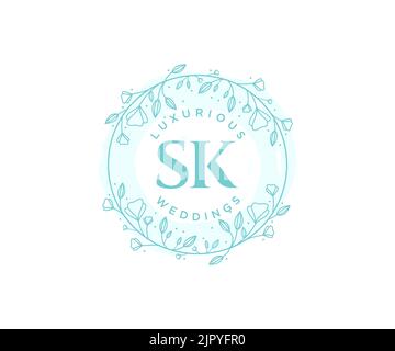 SK Initials Letter Hochzeit Monogramm Logos Vorlage, handgezeichnete moderne minimalistische und florale Vorlagen für Einladungskarten, Save the Date, elegant Stock Vektor