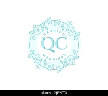 QC Initials Letter Hochzeitsmonogramm Logos Vorlage, handgezeichnete moderne minimalistische und florale Vorlagen für Einladungskarten, Save the Date, elegant Stock Vektor