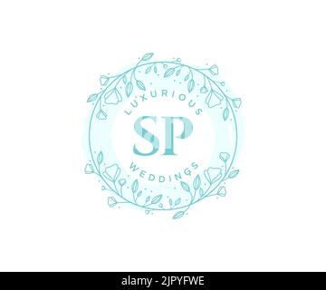 SP Initialen Brief Hochzeit Monogramm Logos Vorlage, handgezeichnete moderne minimalistische und florale Vorlagen für Einladungskarten, Save the Date, elegant Stock Vektor