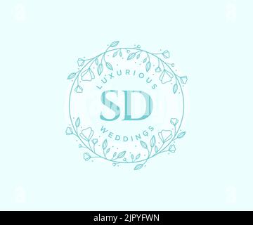 SD Initialen Brief Hochzeit Monogramm Logos Vorlage, handgezeichnete moderne minimalistische und florale Vorlagen für Einladungskarten, Save the Date, elegant Stock Vektor