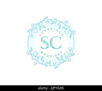 SC Initialen Brief Hochzeit Monogramm Logos Vorlage, handgezeichnete moderne minimalistische und florale Vorlagen für Einladungskarten, Save the Date, elegant Stock Vektor