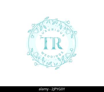 TR Initialen Brief Hochzeit Monogramm Logos Vorlage, handgezeichnete moderne minimalistische und florale Vorlagen für Einladungskarten, Save the Date, elegant Stock Vektor