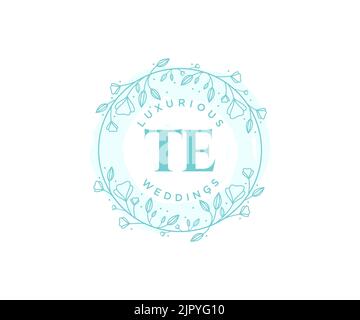 TE Initials Letter Hochzeitslogo-Vorlage, handgezeichnete, moderne, minimalistische und florale Vorlagen für Einladungskarten, Save the Date, elegant Stock Vektor