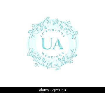 UA Initialen Brief Hochzeit Monogramm Logos Vorlage, handgezeichnete moderne minimalistische und florale Vorlagen für Einladungskarten, Save the Date, elegant Stock Vektor