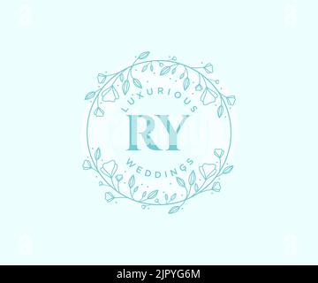 RY Initialen Brief Hochzeit Monogramm Logos Vorlage, handgezeichnete moderne minimalistische und florale Vorlagen für Einladungskarten, Save the Date, elegant Stock Vektor