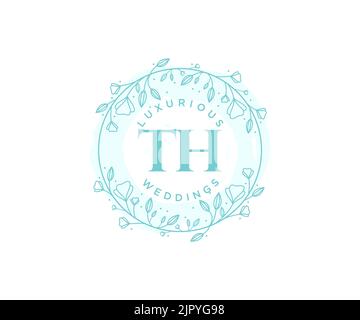 TH Initialen Brief Hochzeit Monogramm Logos Vorlage, handgezeichnete moderne minimalistische und florale Vorlagen für Einladungskarten, Save the Date, elegant Stock Vektor