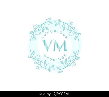 VM Initialen Brief Hochzeit Monogramm Logos Vorlage, handgezeichnete moderne minimalistische und florale Vorlagen für Einladungskarten, Save the Date, elegant Stock Vektor