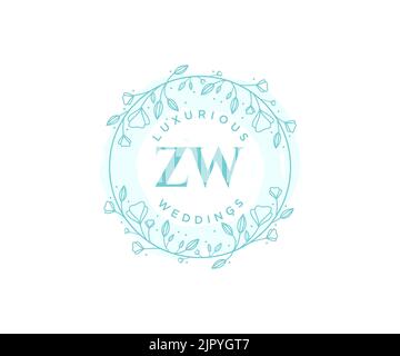 ZW Initialen Brief Hochzeit Monogramm Logos Vorlage, handgezeichnete moderne minimalistische und florale Vorlagen für Einladungskarten, Save the Date, elegant Stock Vektor