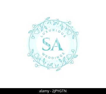 SA Initialen Brief Hochzeit Monogramm Logos Vorlage, handgezeichnete moderne minimalistische und florale Vorlagen für Einladungskarten, Save the Date, elegant Stock Vektor