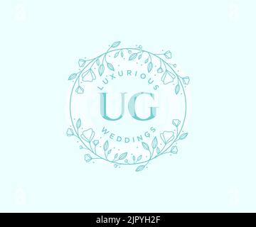 UG Initialen Brief Hochzeit Monogramm Logos Vorlage, handgezeichnete moderne minimalistische und florale Vorlagen für Einladungskarten, Save the Date, elegant Stock Vektor