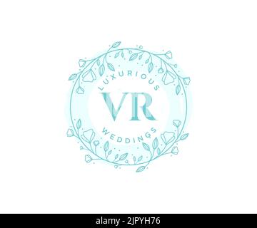 VR Initialen Brief Hochzeit Monogramm Logos Vorlage, handgezeichnete moderne minimalistische und florale Vorlagen für Einladungskarten, Save the Date, elegant Stock Vektor