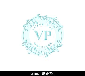 VP Initials Letter Hochzeitslogo-Vorlage, handgezeichnete, moderne, minimalistische und florale Vorlagen für Einladungskarten, Save the Date, elegant Stock Vektor