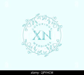 XN Initialen Brief Hochzeit Monogramm Logos Vorlage, handgezeichnete moderne minimalistische und florale Vorlagen für Einladungskarten, Save the Date, elegant Stock Vektor