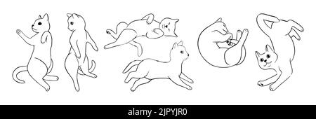 Katzenposen Doodle Set. Monochrome Katzenskizzen. Niedliche Vektorgrafik Stock Vektor