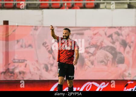 Mallorca, Mallorca, Spanien. 20. August 2022. MALLORCA, SPANIEN - 20. AUGUST: Vedat Muriqui von RCD Mallorca im Spiel zwischen RCD Mallorca und Real Betis von La Liga Santander am 20. August 2022 im Visit Mallorca Stadium Son Moix in Mallorca, Spanien. (Bild: © Samuel CarreÃ±O/PX Imagens via ZUMA Press Wire) Stockfoto