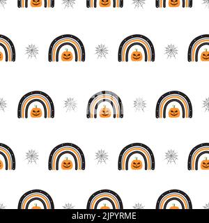 Halloween nahtloses Muster mit gruseligen Regenbögen. Niedliche handgezeichnete Hintergrund für gruselige Nacht. Vektor-Illustration im flachen Cartoon-Stil. Perfekt für Stock Vektor