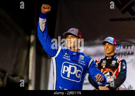 Madison, IL, USA. 20. August 2022. JOSEF NEWGARDEN (2) aus Nashville, Tennessee, gewinnt die Bommito Automotive Group 500 auf dem World Wide Technology Raceway in Madison, IL, USA. (Bild: © Walter G. Arce Sr./ZUMA Press Wire) Stockfoto