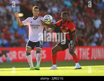 Bournemouth, Großbritannien. 20. August 2022. 20 Aug 2022 - AFC Bournemouth gegen Arsenal - Premier League - Vitality Stadium Gabriel Martinelli und Jefferson Lerma von Arsenal während des Premier League-Spiels gegen Bournemouth. Bildnachweis: Mark Pain/Alamy Live News Stockfoto