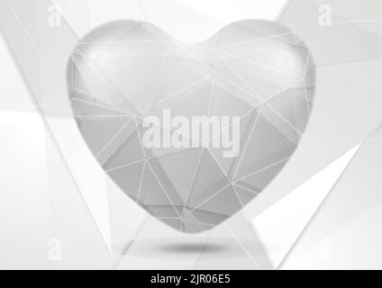 Weißes und graues, polygonales Design mit technischem Herz. Vektorhintergrund Stock Vektor