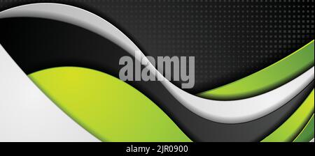 Grünes, schwarzes und graues abstraktes, welliges Corporate Banner-Design. Vektorhintergrund Stock Vektor