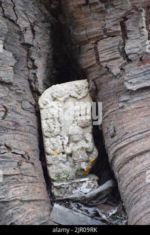 Idole von hinduistischen Göttern unter einem Baum. Stockfoto