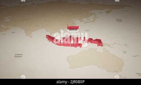 3D Darstellung von indonesischen Karten und Flaggen. Vorlage für Social Media-Beiträge. Stockfoto