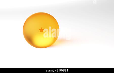 3D Rendering Crystal Dragon Ball gelb mit einem Stern auf weißem Hintergrund. Stockfoto