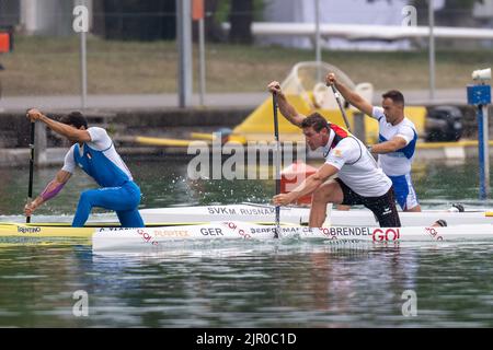 20. August 2022, Bayern, Oberschleißheim: Kanu: Europameisterschaft, Kanadier-einer, 5000m, Männer, Finale, Sebastian Brendel (GER). Foto: Ulrich Gamel/Kolbert-Press/dpa Stockfoto