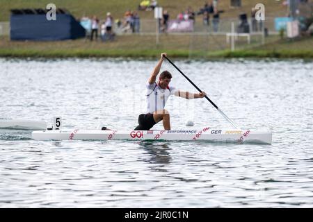 20. August 2022, Bayern, Oberschleißheim: Kanu: Europameisterschaft, Kanadier-einer, 5000m, Männer, Finale, Sebastiaan Brendel (GER). Foto: Ulrich Gamel/Kolbert-Press/dpa Stockfoto