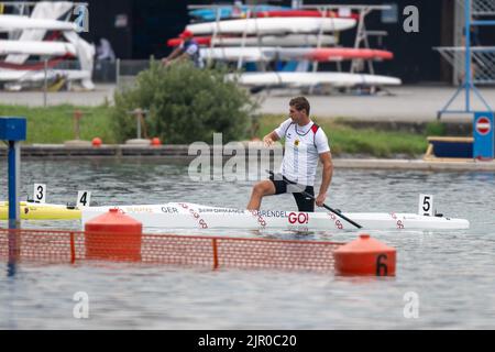 20. August 2022, Bayern, Oberschleißheim: Kanu: Europameisterschaft, Kanadier-einer, 5000m, Männer, Finale, Sebastiaan Brendel (GER). Foto: Ulrich Gamel/Kolbert-Press/dpa Stockfoto