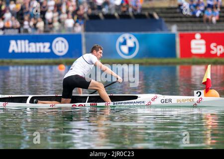 20. August 2022, Bayern, Oberschleißheim: Kanu: Europameisterschaft, Kanadier-einer, 5000m, Männer, Finale, Sebastian Brendel (GER). Foto: Ulrich Gamel/Kolbert-Press/dpa Stockfoto