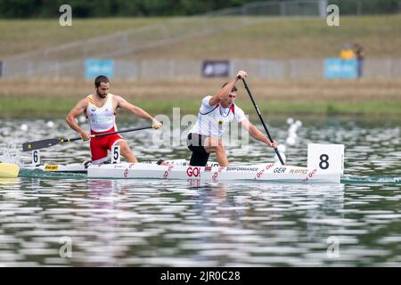 20. August 2022, Bayern, Oberschleißheim: Kanu: Europameisterschaft, Kanadier-einer, 5000m, Männer, Finale, Sebastiaan Brendel (GER). Foto: Ulrich Gamel/Kolbert-Press/dpa Stockfoto