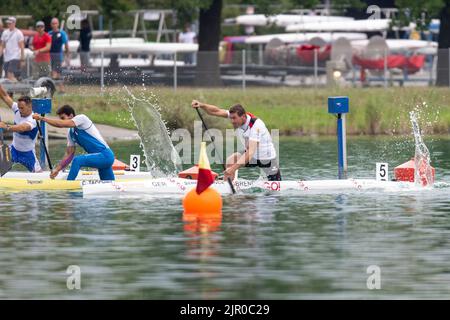 20. August 2022, Bayern, Oberschleißheim: Kanu: Europameisterschaft, Kanadier-einer, 5000m, Männer, Finale, Sebastian Brendel (GER). Foto: Ulrich Gamel/Kolbert-Press/dpa Stockfoto