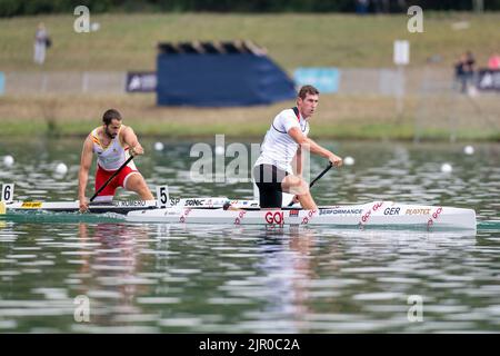 20. August 2022, Bayern, Oberschleißheim: Kanu: Europameisterschaft, Kanadier-einer, 5000m, Männer, Finale, Sebastiaan Brendel (GER). Foto: Ulrich Gamel/Kolbert-Press/dpa Stockfoto