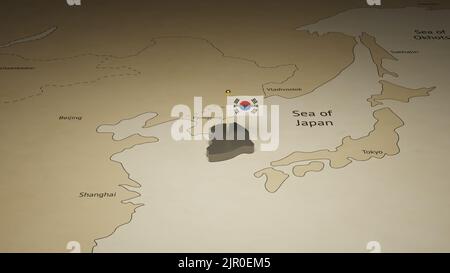 Südkorea Social-Media-Post mit 3D Rendering-Karte und Flagge für den Unabhängigkeitstag feiern. Stockfoto