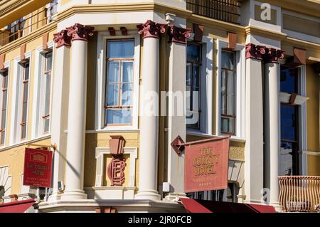 Das fünf-Sterne-Hotel Browning Street in Napier, einer Küstenstadt an der Hawkes Bay auf der Nordinsel Neuseelands. Nach einem Erdbeben von 1931 wieder aufgebaut, Stockfoto