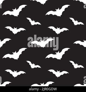 Halloween Dekorationen Konzept. Nahtloses Muster mit weißen Symbolen. Designelemente für halloween Party Poster. Flache Cartoon-Illustration. Objekte. Stock Vektor