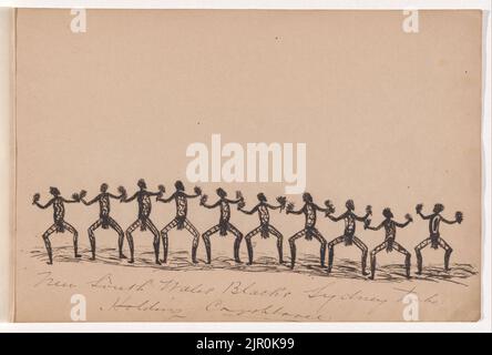 Tommy McRae - Kwatkwat People - New South Wales Blacks - Sydney Tribe Holding corroboree-Sketchbook der Aborigine-Aktivitäten Stockfoto