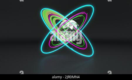 3D Neon Atom Science Lens Flare Intro 3D Rendering Stockfoto