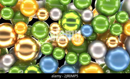 Sanft gefärbte Metallkugeln zirkulieren in Luft mit innerer Glow Intro 3D Rendering Stockfoto