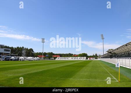 Kovalivka, Ukraine - 2. September 2020: Fußballstadion Kolos im Dorf Kovalivka, Oblast Kiew. Das Gaststadion des Fußballvereins FC Kolos Kovalivka. Kapazität 5000 Sitzplätze für Zuschauer Stockfoto