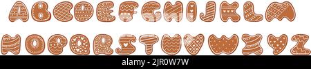 Lebkuchenalphabet. Kreatives Lebkuchen-Typografie-Design. Keks traditionelle dekorative Alphabet. Schriftart Christmas Cookie. Stock Vektor